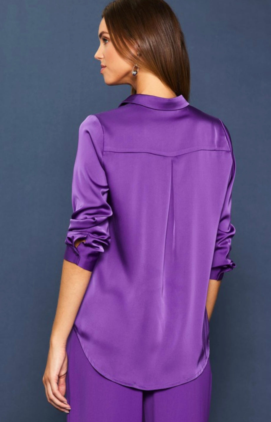 Grape Satin Button Down Top