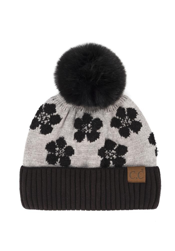 Black Daisy Pattern Beanie