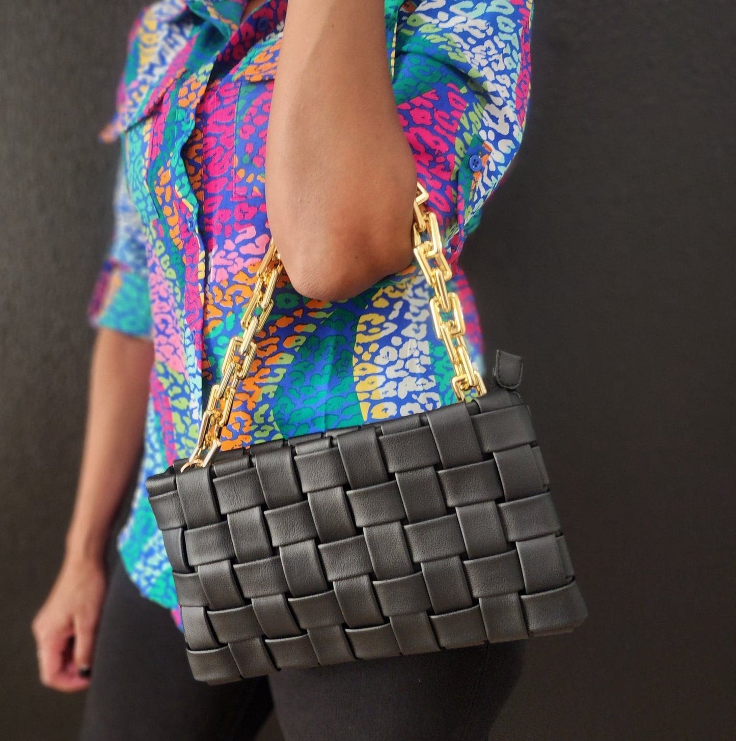 Black Quilt Vegan Leather Clutch