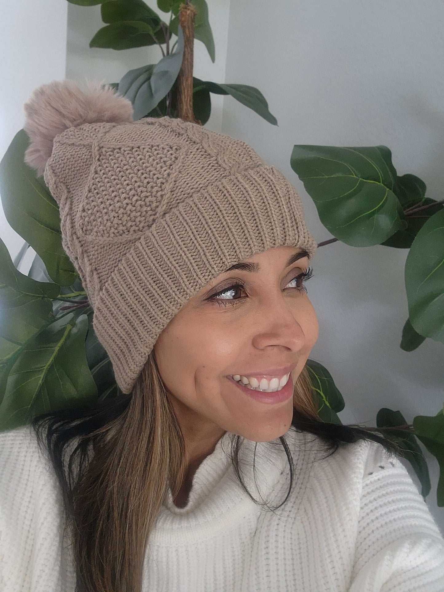 Taupe Pom Beanie