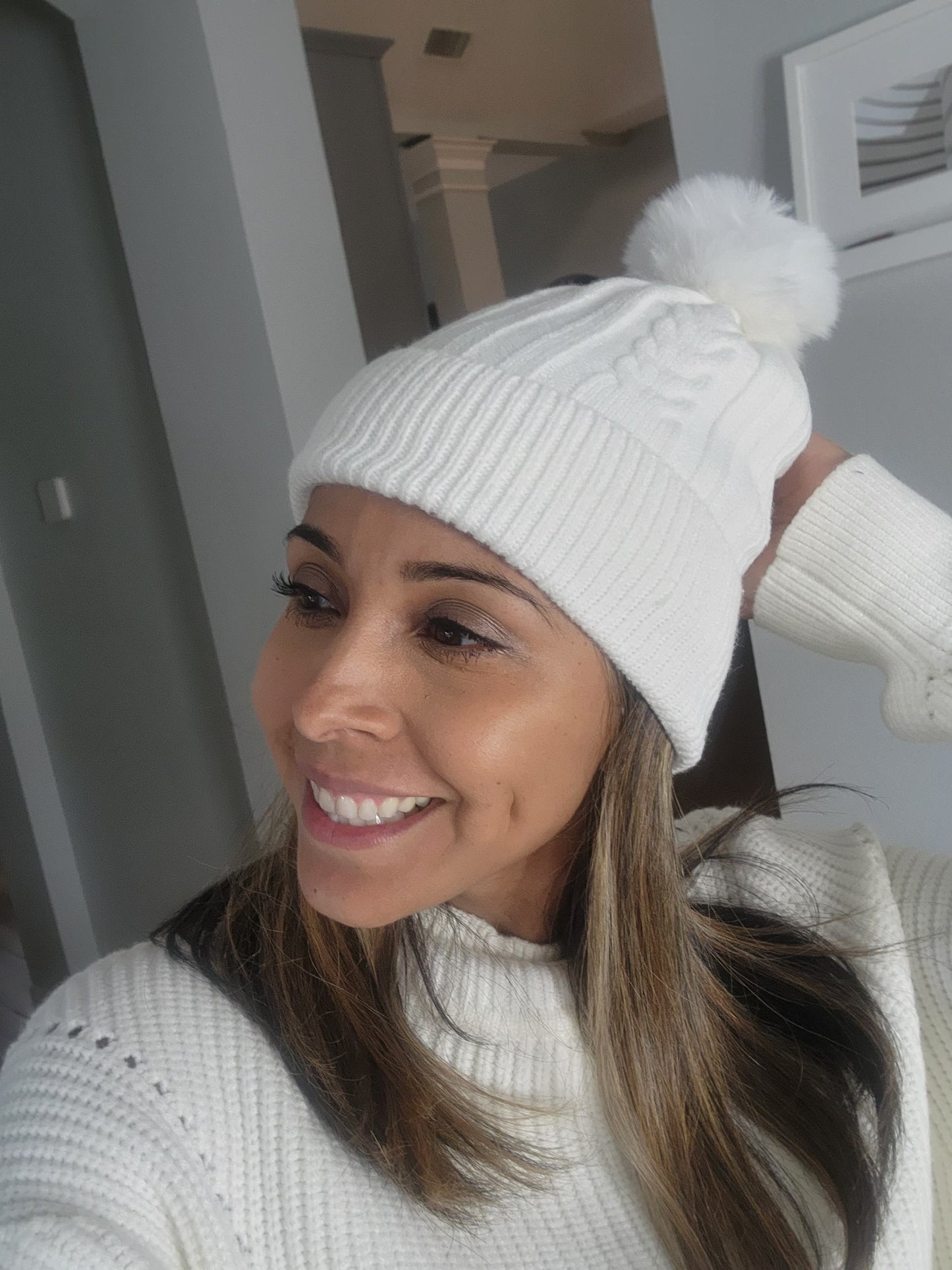 White Pom Beanie