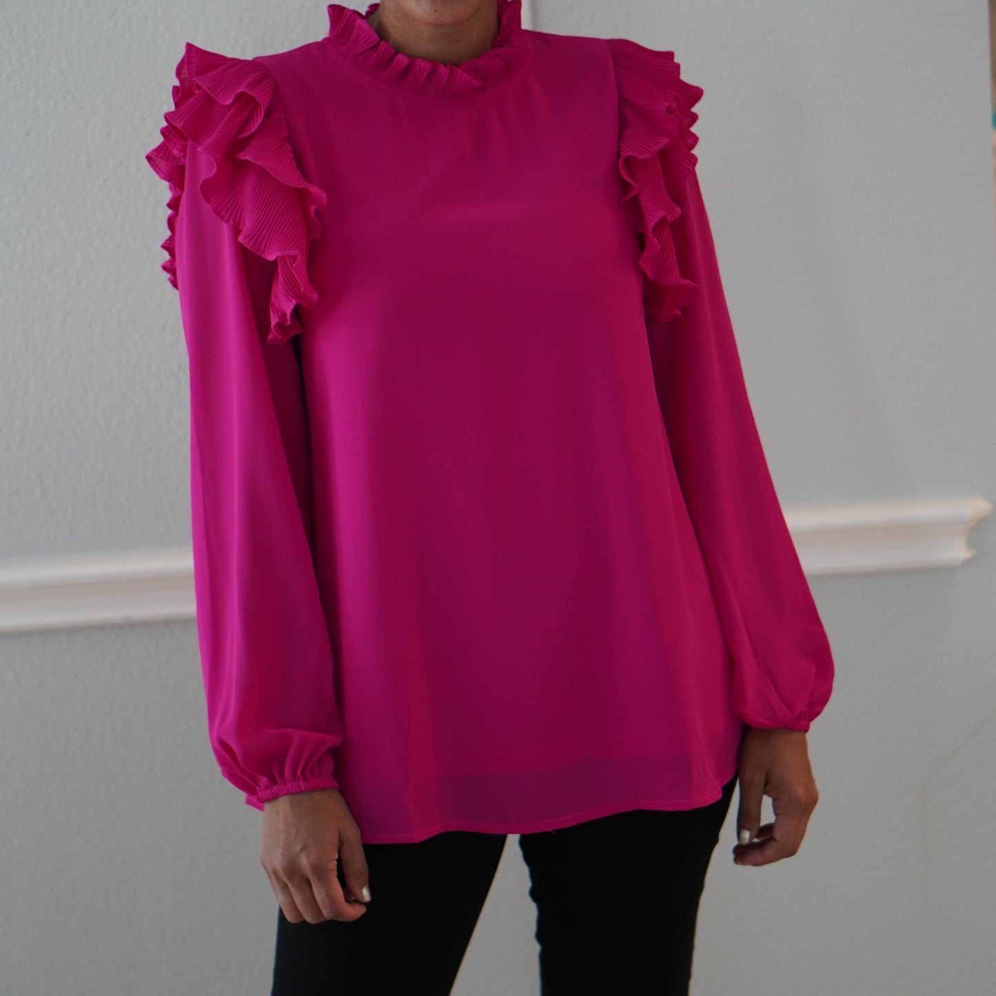 Magenta Ruffled Long Sleeve Top