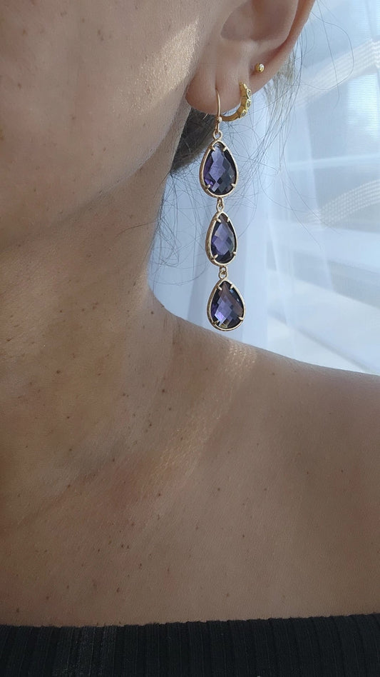 Purple Classic Crystal Drop Earrings