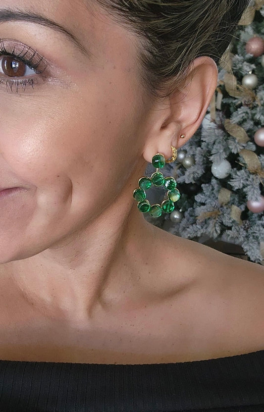 Green Holiday Statement Earrings
