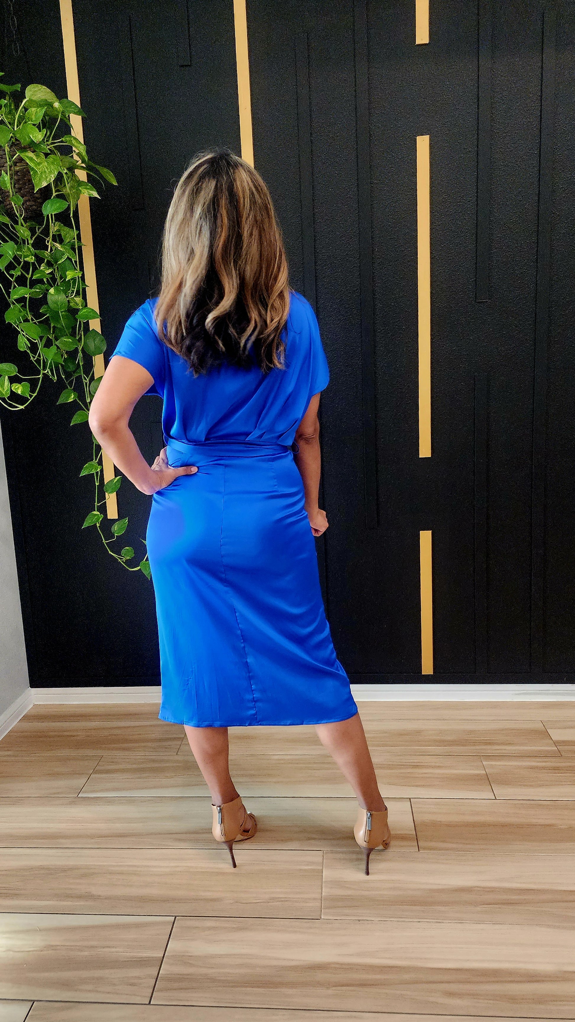 blue satin shirt dress Show Some Class Satin Shirt Dress - Navy