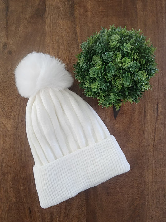 White Pom Beanie