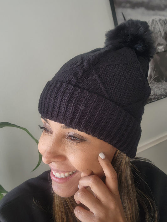Black Pom Beanie