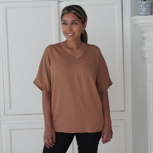 Latte V-Neck Loose Fit Tunic Top